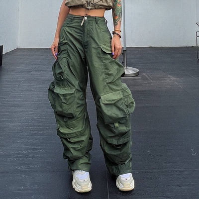 Cambrie High Waist Patchwork Pockets Cargo Pants