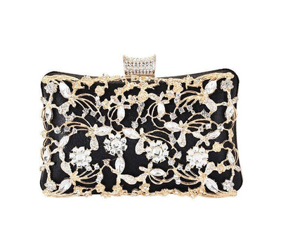 Pochette/sac en cuir avec strass dorés