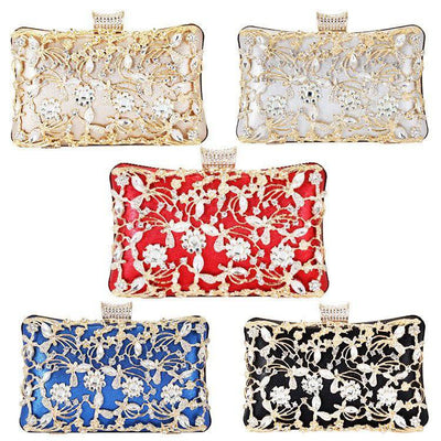 Pochette/sac en cuir avec strass dorés