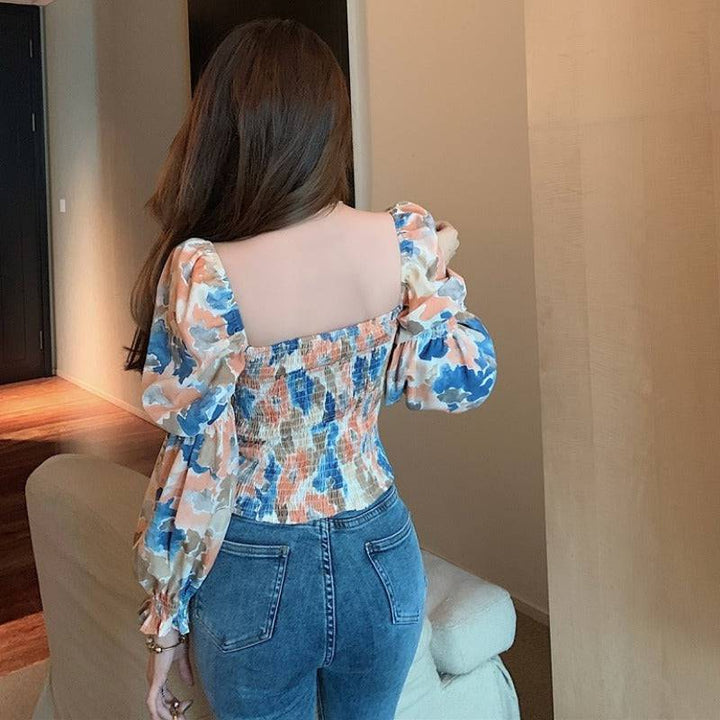 Careful Machine Short Print Off Shoulder Open Collar Top Bow Tie Small Shirt Womens Wear - Hot fashionista