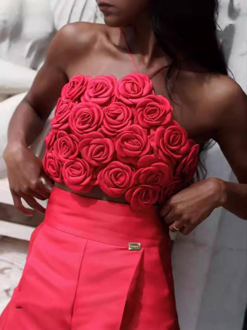 rose strappy backless crop top - Hot fashionista