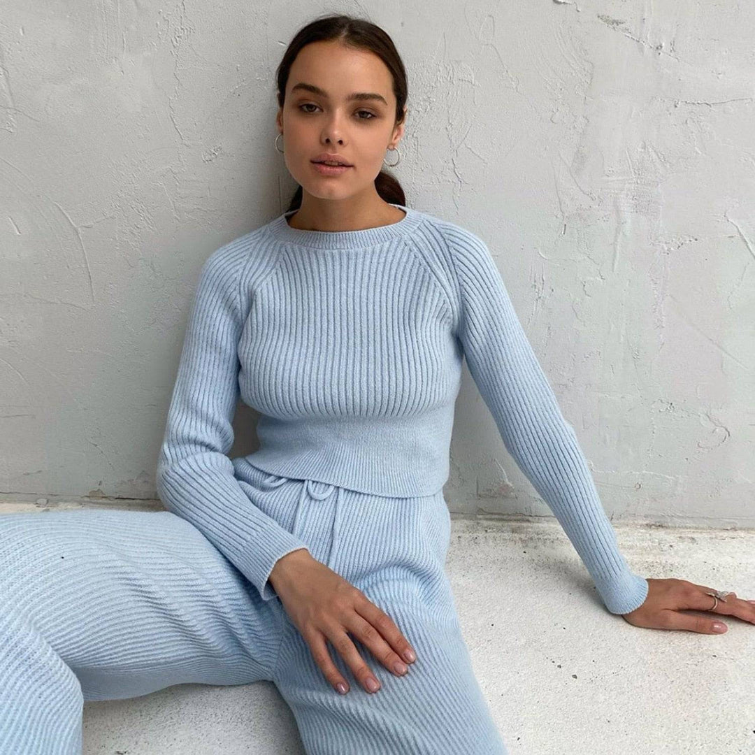 Cryptographic Casual Fashion Knitted Top and Pant Two Piece Set Loungewear Women Matching Set - Hot fashionista