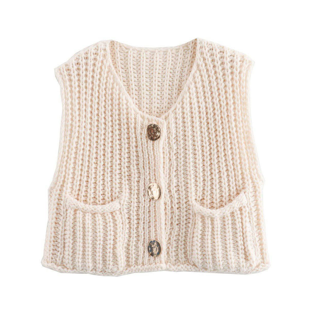 Helina sleeveless short knitted cardigan vest - Hot fashionista