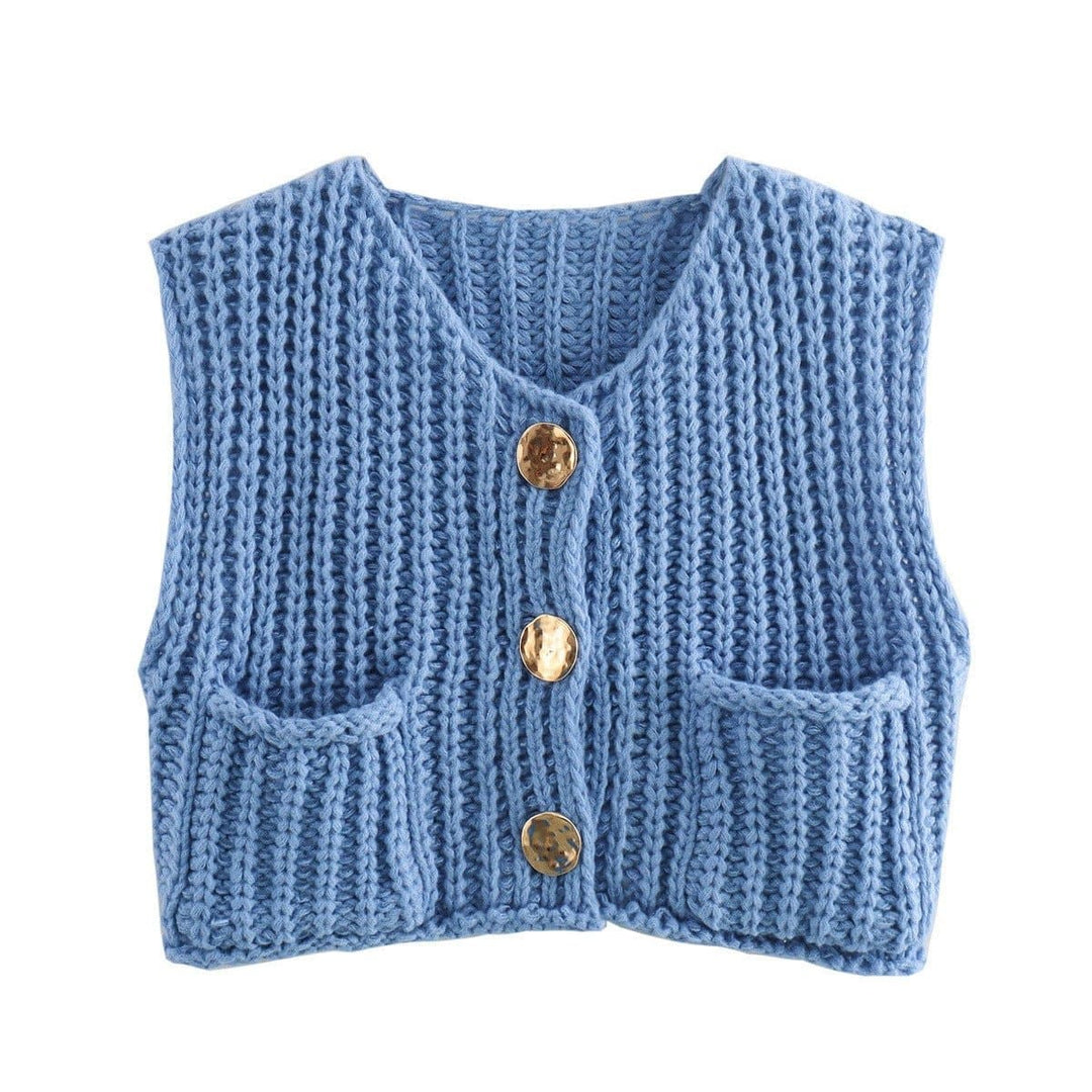 Helina sleeveless short knitted cardigan vest - Hot fashionista