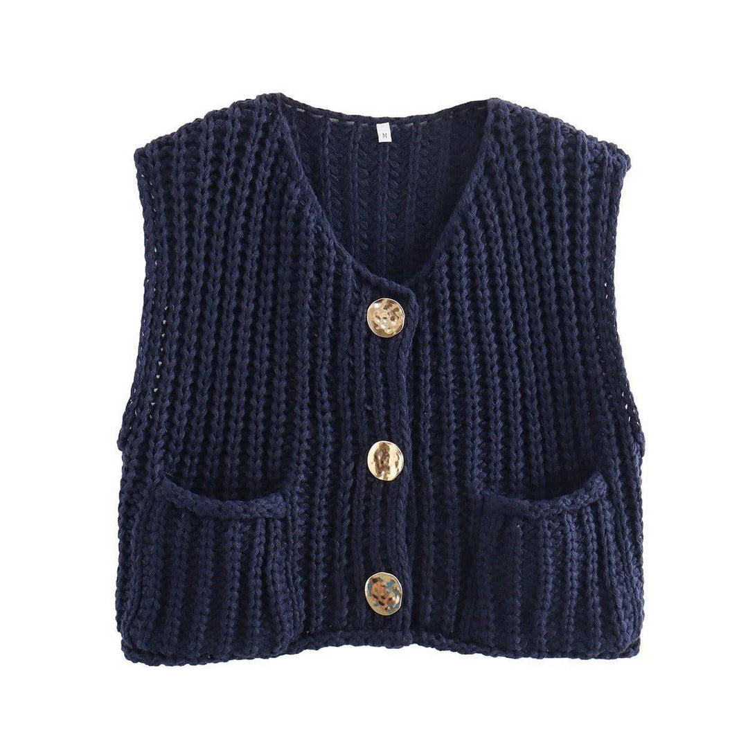 Helina sleeveless short knitted cardigan vest - Hot fashionista