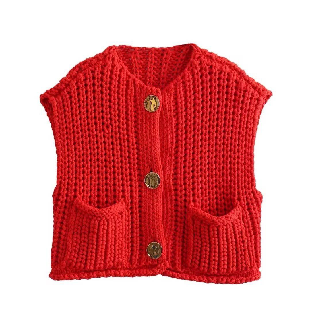 Helina sleeveless short knitted cardigan vest - Hot fashionista