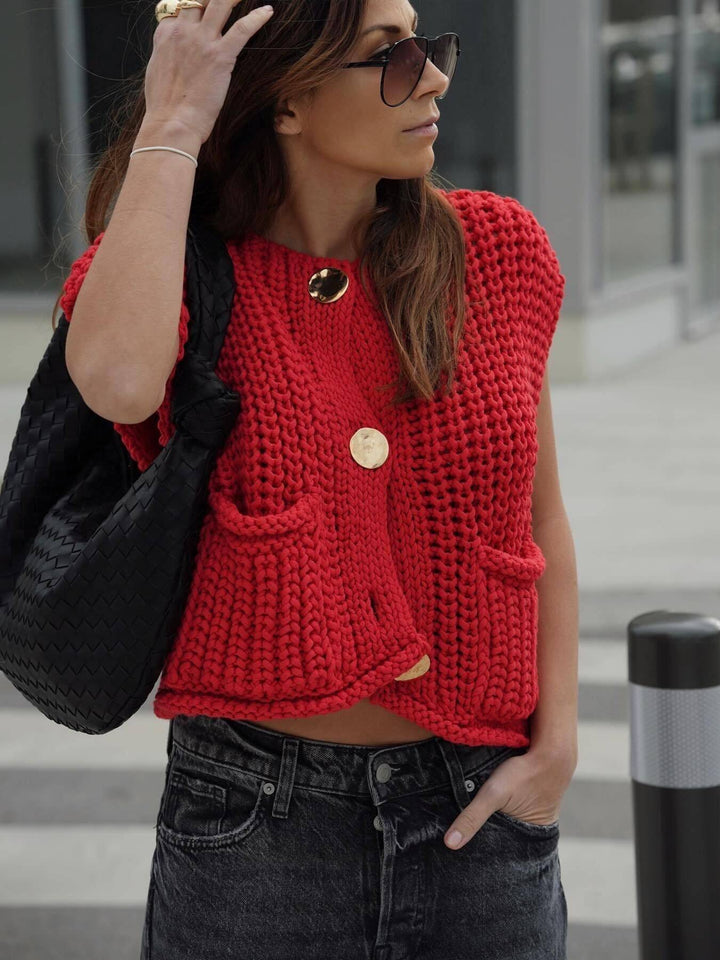 Helina sleeveless short knitted cardigan vest - Hot fashionista