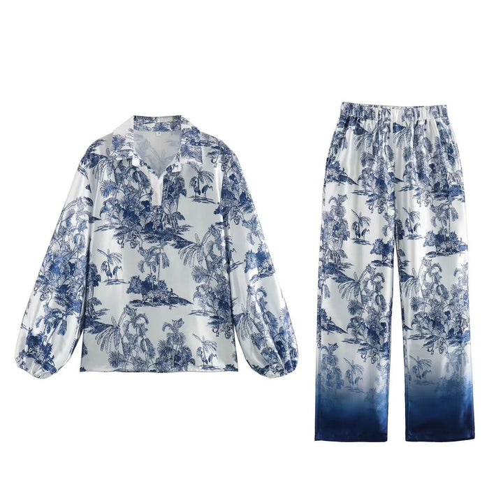 helena Blue and white two-piece casual pants set - Hot fashionista