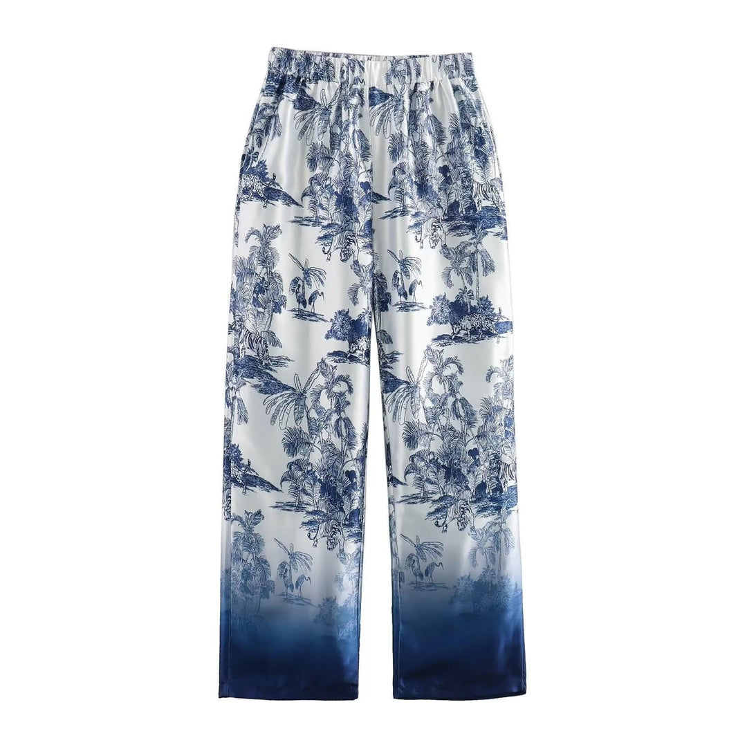 helena Blue and white two-piece casual pants set - Hot fashionista