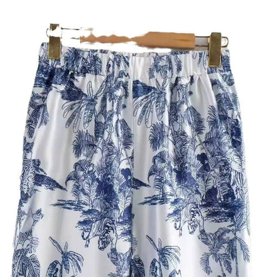 Ensemble pantalon décontracté deux pièces bleu et blanc helena