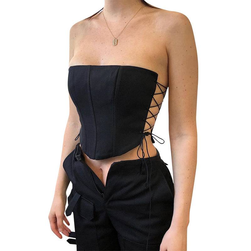 Melissa Strapless Eyelet Side Drawstring Corset Top - Hot fashionista