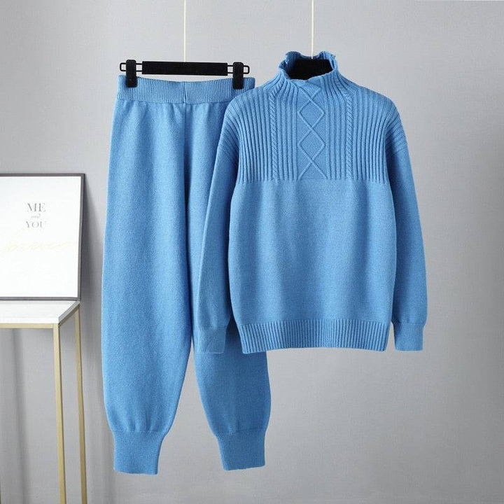 Two Piece Autumn Winter Women Knit Sweater Tracksuit Fashion Loose Pant Set Thick Warm Lady Casual Suit - Hot fashionista