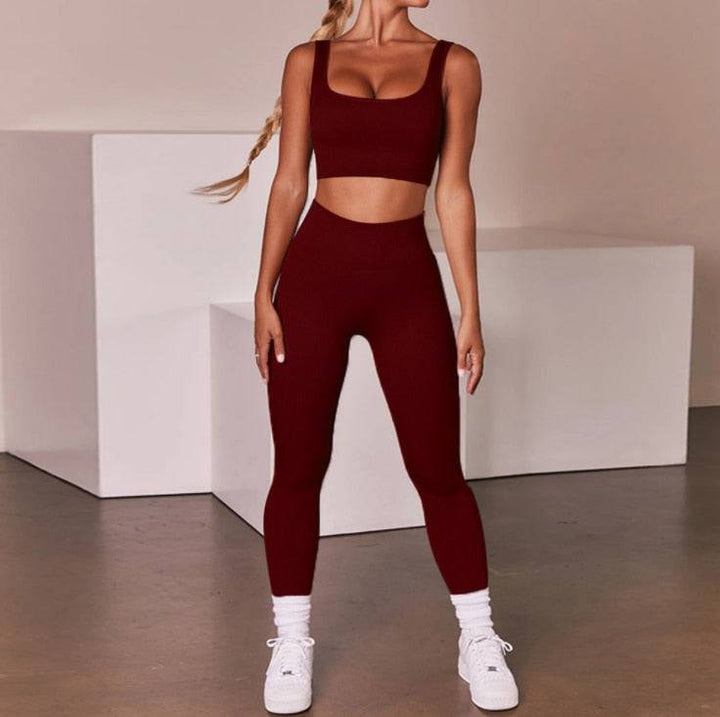 Two-piece Set Ins Seamless Knitting Sexy Gym Sport Workout Running Sports Short Bra Yoga Suit Tracksuit U-neck Fitness - Hot fashionista