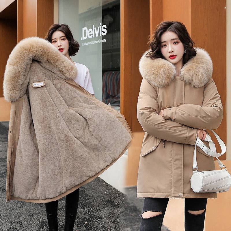 Pai overcomes the new mid to long style temperament of cotton jacket, small stature, winter plush and thick oversized cotton jacket for women - Hot fashionista