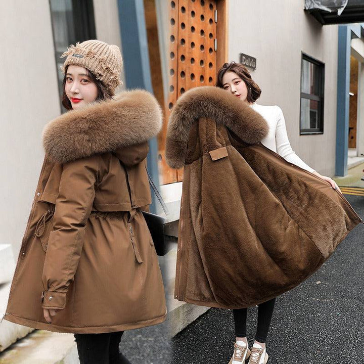 Pai overcomes the new mid to long style temperament of cotton jacket, small stature, winter plush and thick oversized cotton jacket for women - Hot fashionista