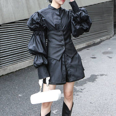 Chemise mi-longue ample à manches bouffantes superposées de style palais rétro pour femmes 