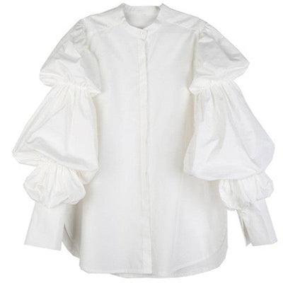 Women's New Spring Retro Palace Style Layered Puff Sleeves Loose Mid-Length Shirt