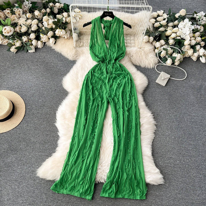 Amanda V-neck open back jumpsuit casual high waisted - Hot fashionista