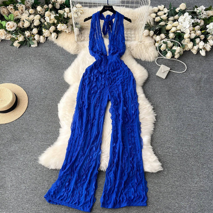 Amanda V-neck open back jumpsuit casual high waisted - Hot fashionista