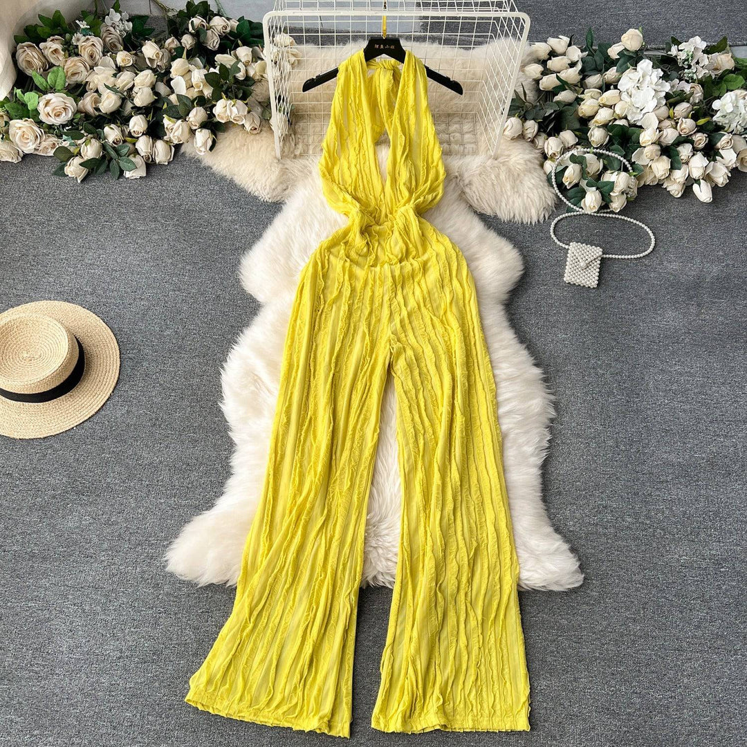 Amanda V-neck open back jumpsuit casual high waisted