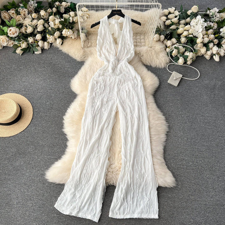 Amanda V-neck open back jumpsuit casual high waisted - Hot fashionista