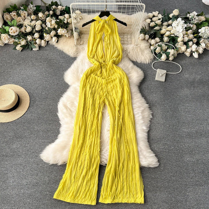 Amanda V-neck open back jumpsuit casual high waisted