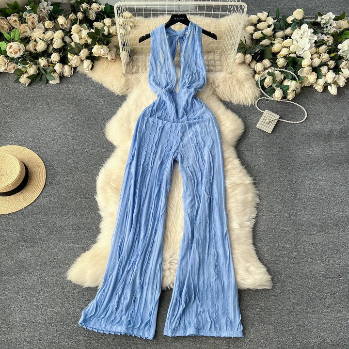 Amanda V-neck open back jumpsuit casual high waisted - Hot fashionista