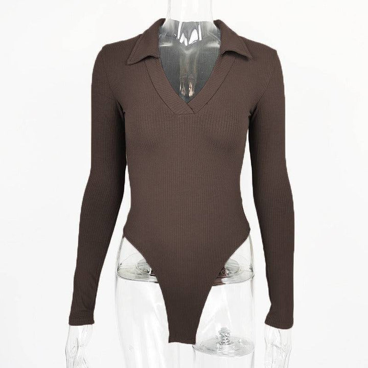 European and American Autumn New Women's Fashion Sexy Slim polo Collar Long Sleeve One Piece Undercoat - Hot fashionista