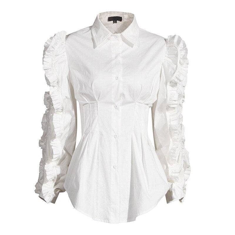 Lapel Long Sleeve Stitching Three-dimensional Ruffles Loose Blouse Shirt Woman Summer New Fashion - Hot fashionista