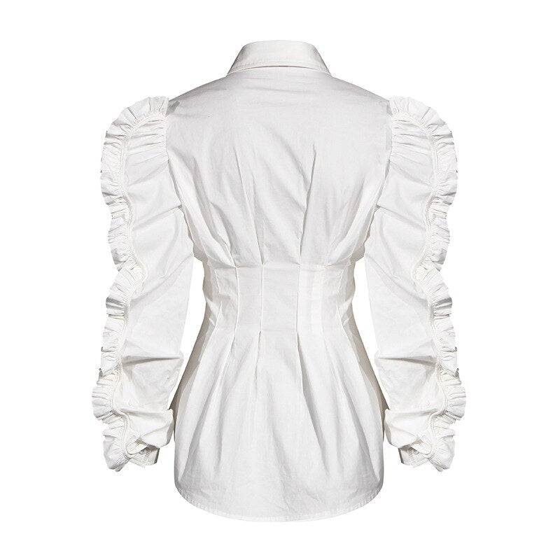 Lapel Long Sleeve Stitching Three-dimensional Ruffles Loose Blouse Shirt Woman Summer New Fashion