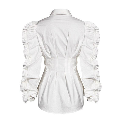 Lapel Long Sleeve Stitching Three-dimensional Ruffles Loose Blouse Shirt Woman Summer New Fashion