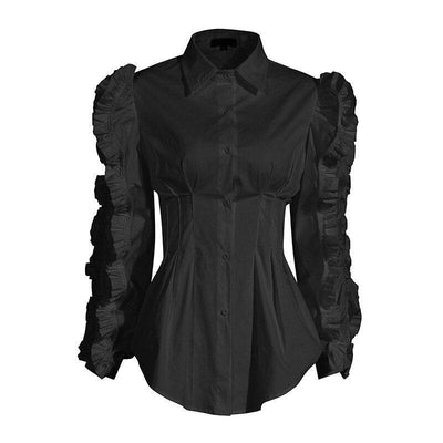 Lapel Long Sleeve Stitching Three-dimensional Ruffles Loose Blouse Shirt Woman Summer New Fashion