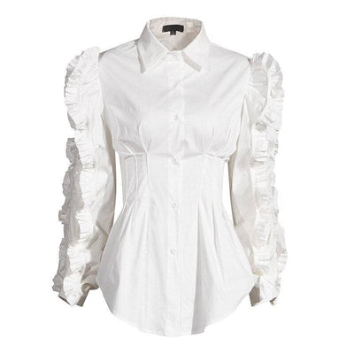 Lapel Long Sleeve Stitching Three-dimensional Ruffles Loose Blouse Shirt Woman Summer New Fashion