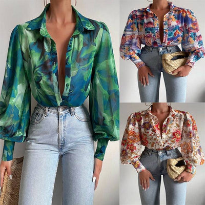 Chemise imprimée à manches longues pour femme, cardigan à simple boutonnage de printemps, haut décontracté de tempérament de mode européenne et américaine