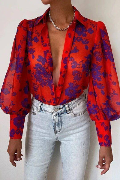 Camisa estampada de manga larga para mujer, cárdigan de un solo pecho de primavera, top informal de temperamento de moda europea y americana