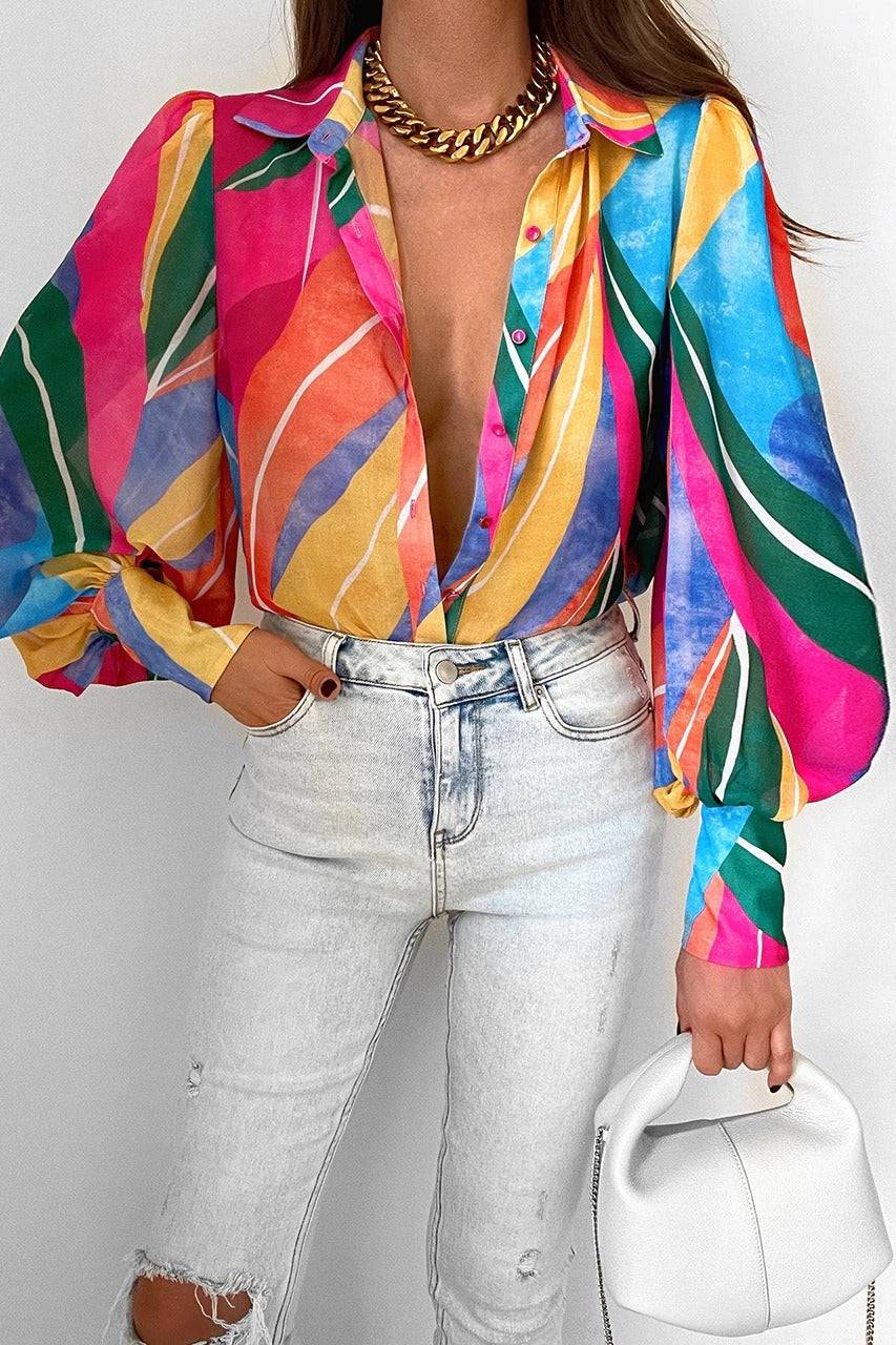 Long Sleeved Printed Shirt for Womens Spring Single Breasted Cardigan, European and American Fashion Temperament Casual Top - Hot fashionista