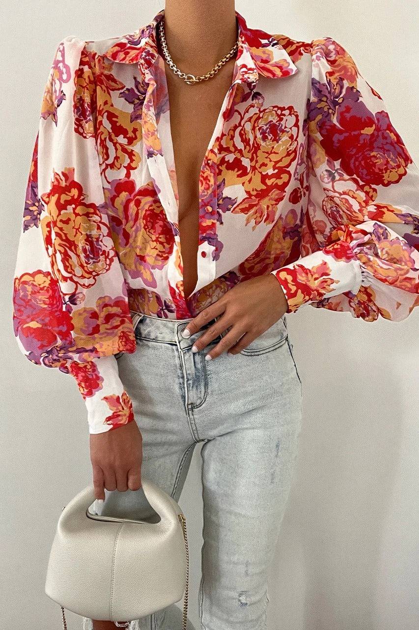 Camisa estampada de manga larga para mujer, cárdigan de un solo pecho de primavera, top informal de temperamento de moda europea y americana