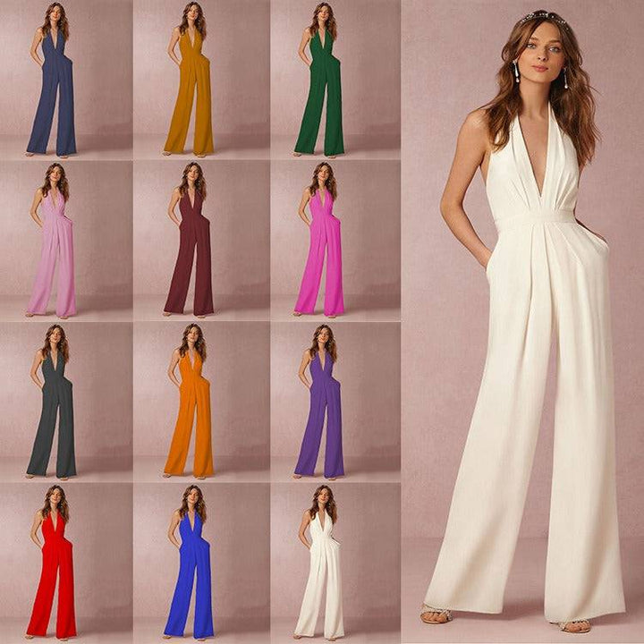 New European and American women's banquet dress jumpsuit, popular sexy hanging neck women's pants - Hot fashionista