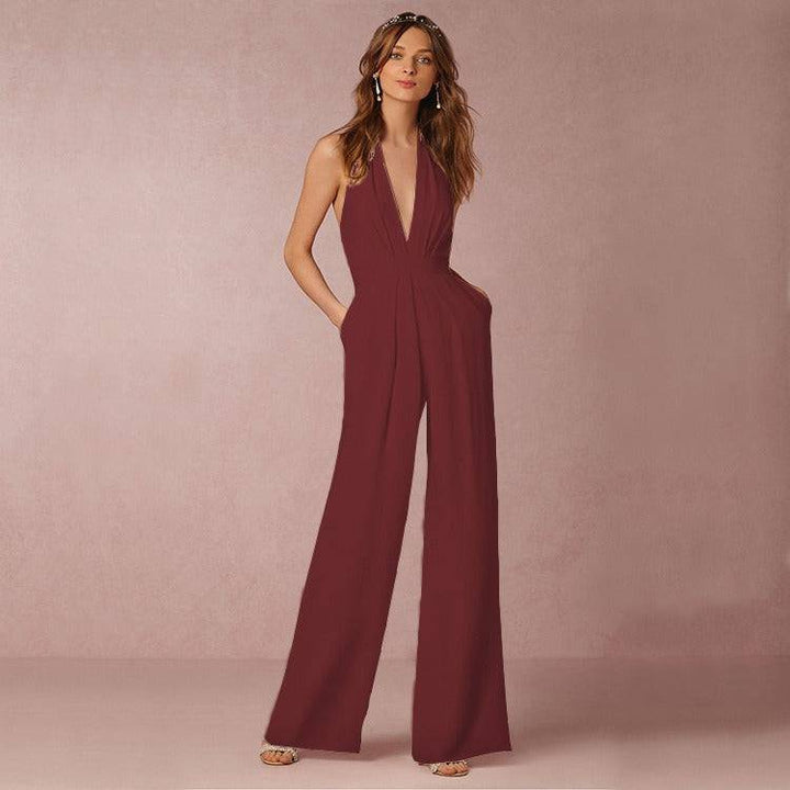 New European and American women's banquet dress jumpsuit, popular sexy hanging neck women's pants - Hot fashionista