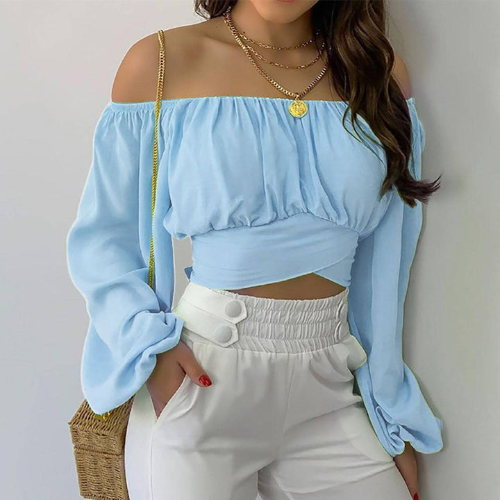 Spring/Summer European and American Women's Wear Women's Off Shoulder Cross Tie Long Sleeve Top - Hot fashionista