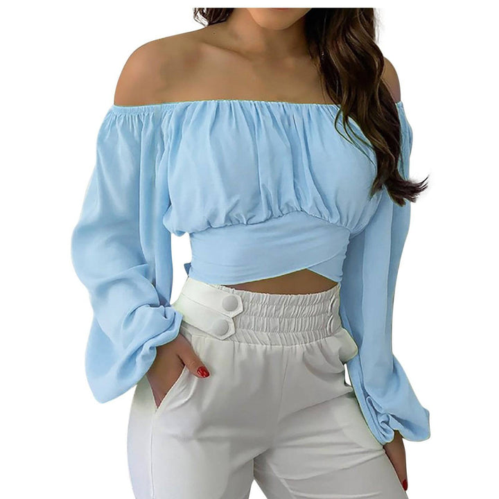 Spring/Summer European and American Women's Wear Women's Off Shoulder Cross Tie Long Sleeve Top - Hot fashionista