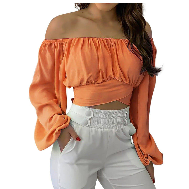 Spring/Summer European and American Women's Wear Women's Off Shoulder Cross Tie Long Sleeve Top - Hot fashionista