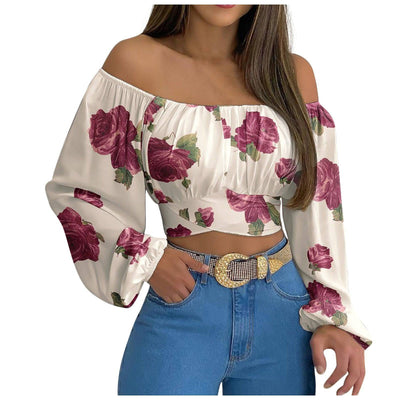 Blusa de manga larga con lazo cruzado y hombros descubiertos para mujer, ropa de mujer europea y americana para primavera/verano