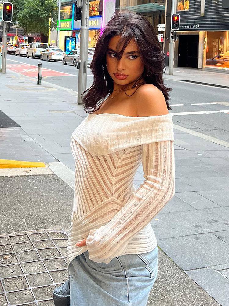 T Shirts For Women Slash Neck Long Sleeve Off Shoulder Tunic Summer - Hot fashionista