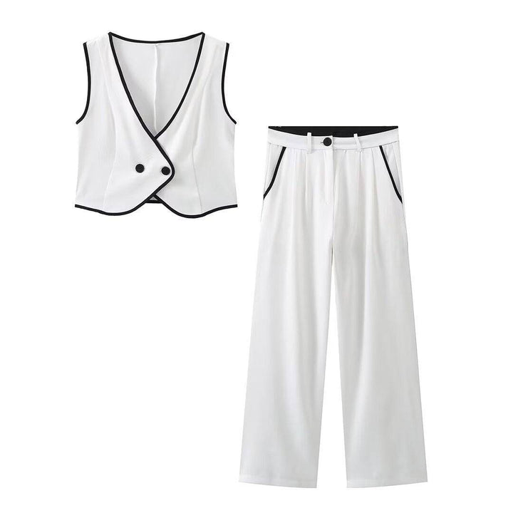 mia white vest and wide leg pants two piece set - Hot fashionista