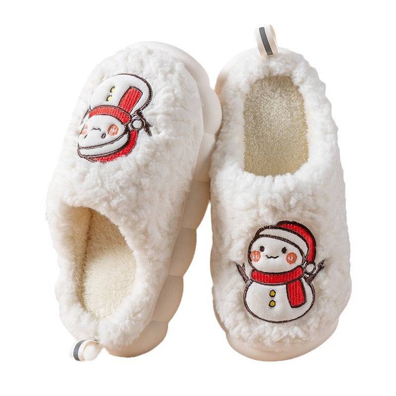 Chaussons mignons en forme de bonhomme de neige à semelles épaisses et antidérapants