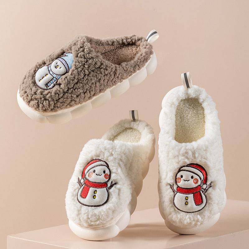 Lindas pantuflas de muñeco de nieve con suela gruesa antideslizante