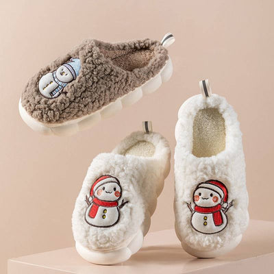 Chaussons mignons en forme de bonhomme de neige à semelles épaisses et antidérapants