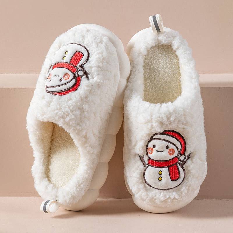 Lindas pantuflas de muñeco de nieve con suela gruesa antideslizante