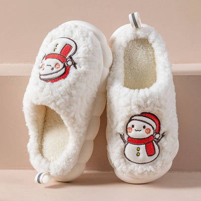 Chaussons mignons en forme de bonhomme de neige à semelles épaisses et antidérapants